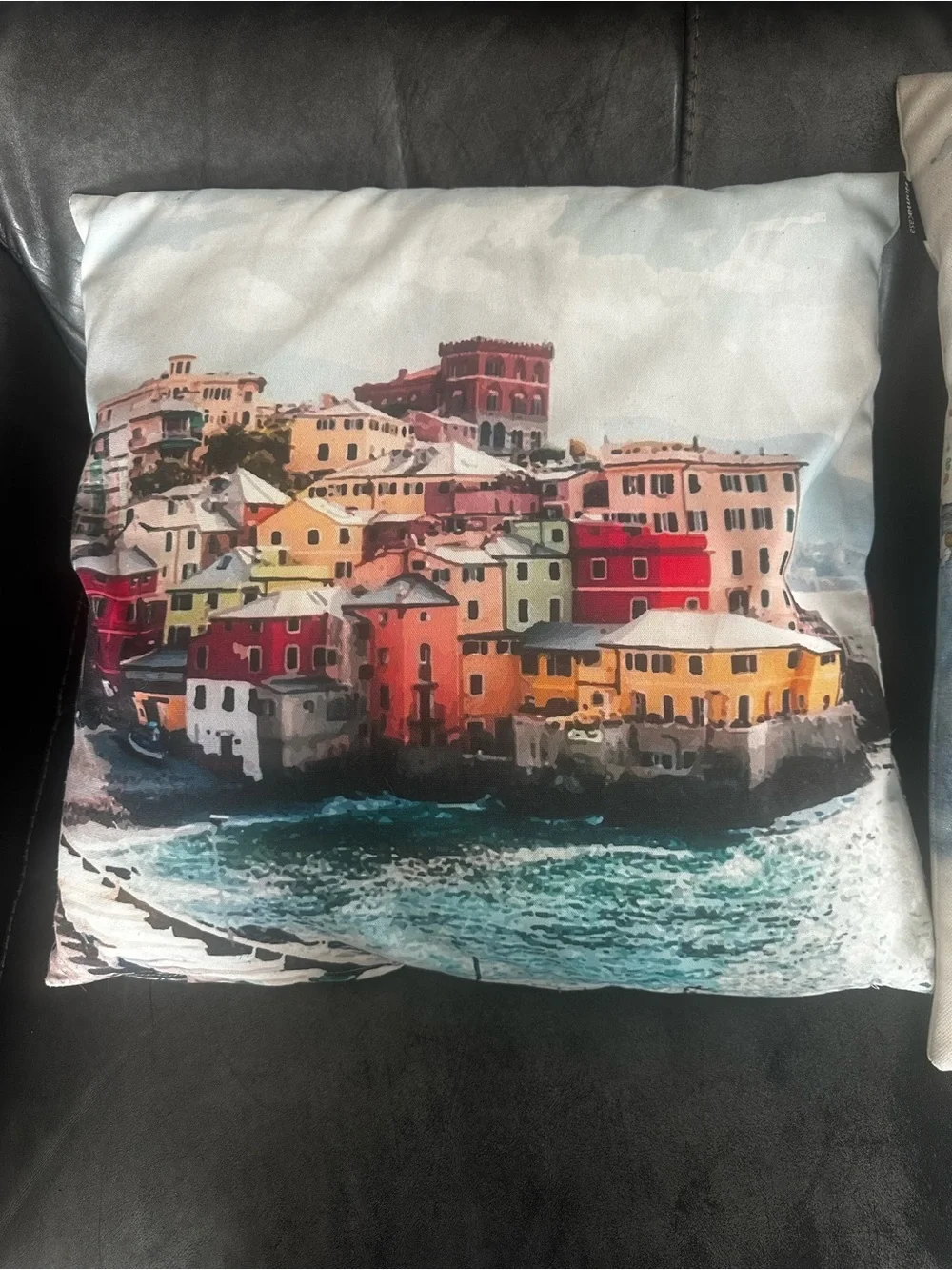 Set of 3 Italian Coastal & Village Watercolor Decorative Throw Pillows